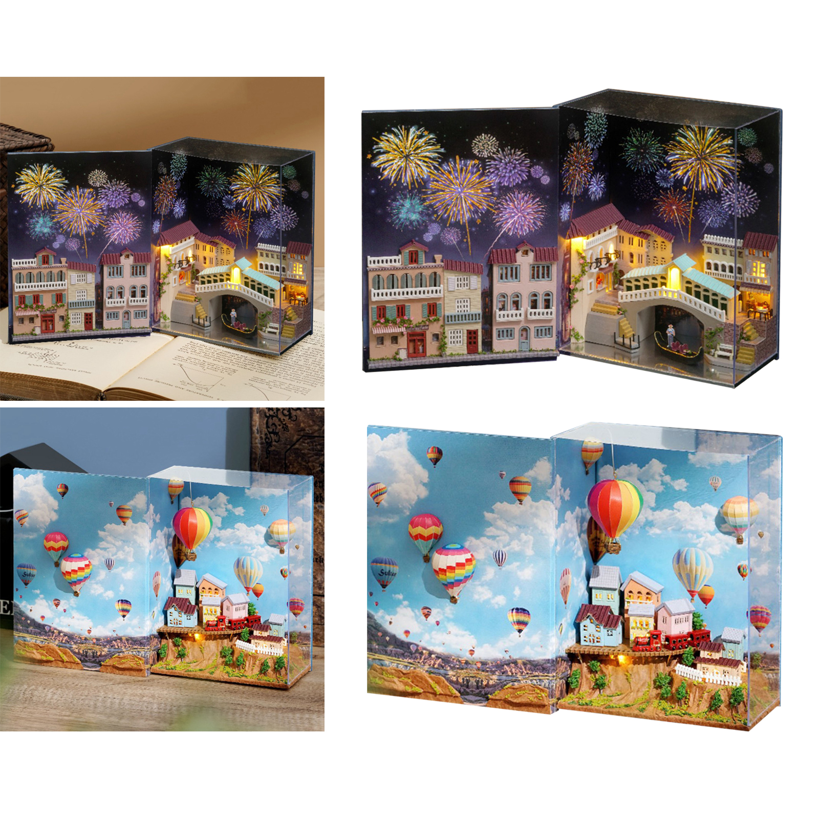 3D Wood Miniature House Assembly Kit City on Books Mini Dollhouse with Furniture with Dustproof Cover 3D Wood Miniature House Assembly Kit City on Books Mini Dollhouse with Furniture with Dustproof Cover