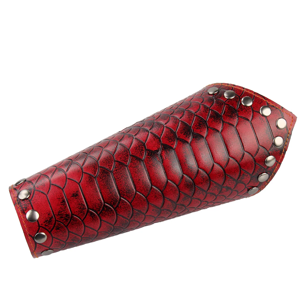   Embossed   Leather   Gauntlet   for   Men   Wristband   Wide   Bracer   Arm - Red