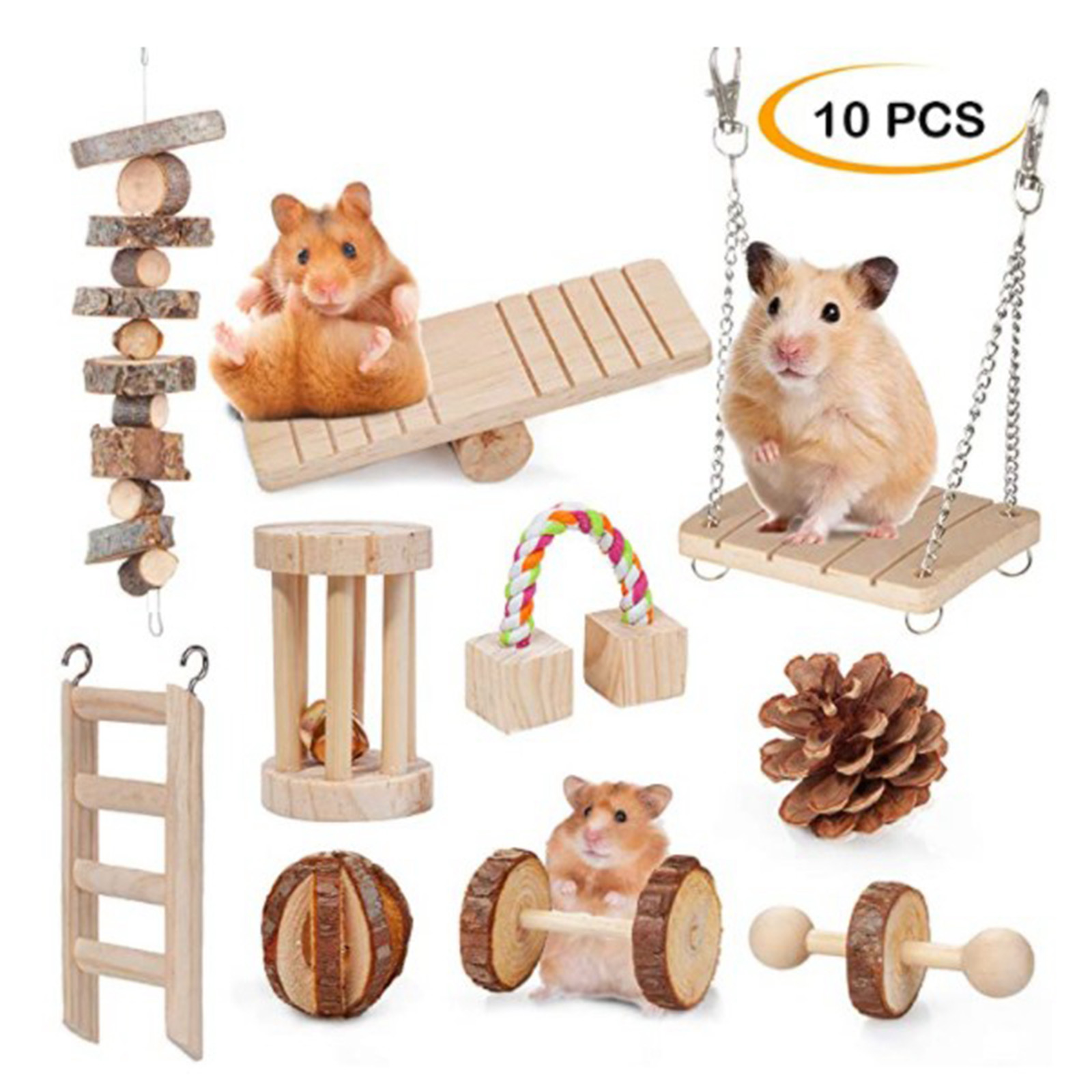 10pcs Natural Wooden Hamster Exercise Toy for Gerbil Guinea Pig Chinchilla 10pcs Natural Wooden Hamster Exercise Toy for Gerbil Guinea Pig Chinchilla