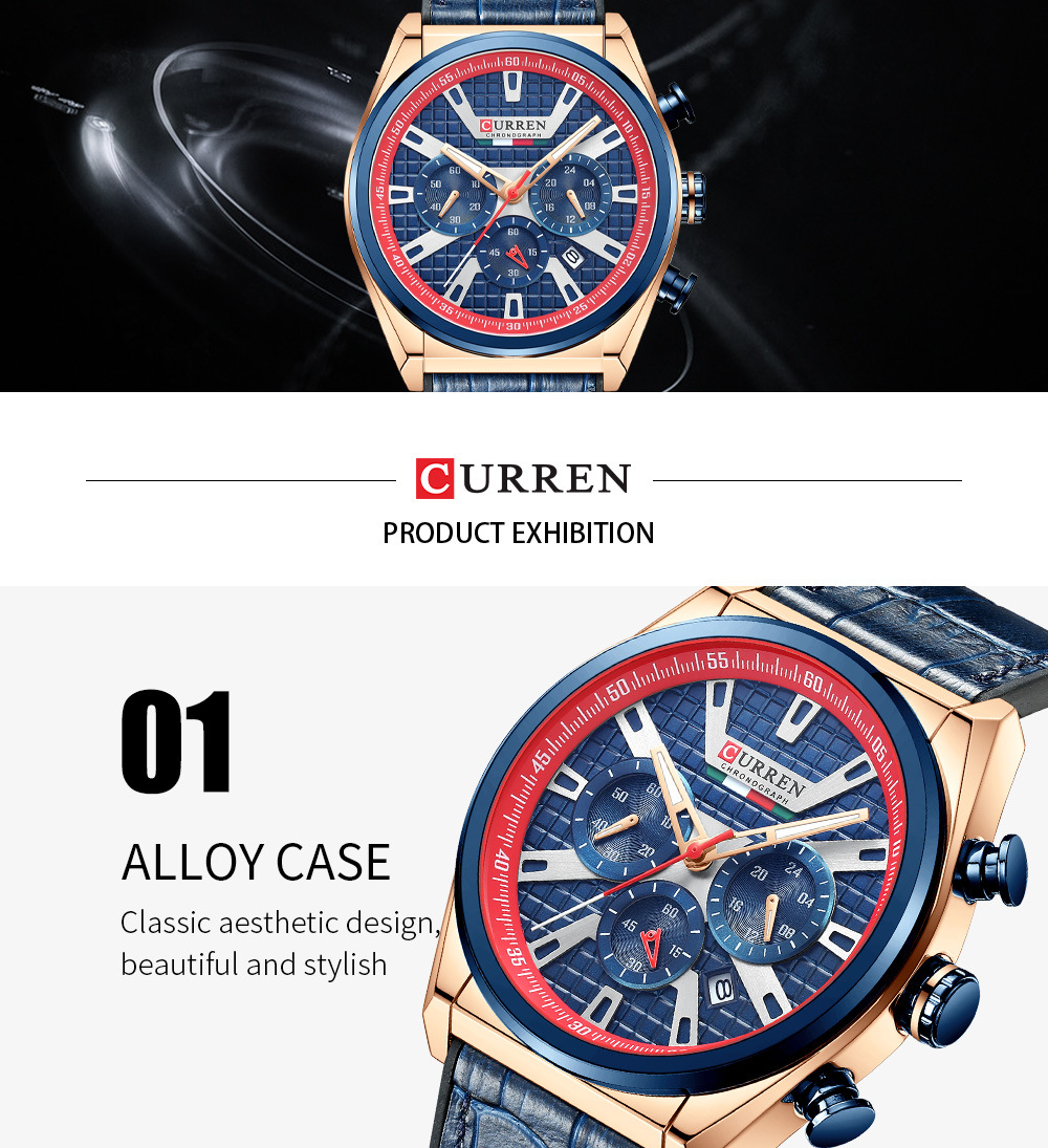 Curren 8392 Men Calendar Wristwatch Casual Business Leather Strap Watch