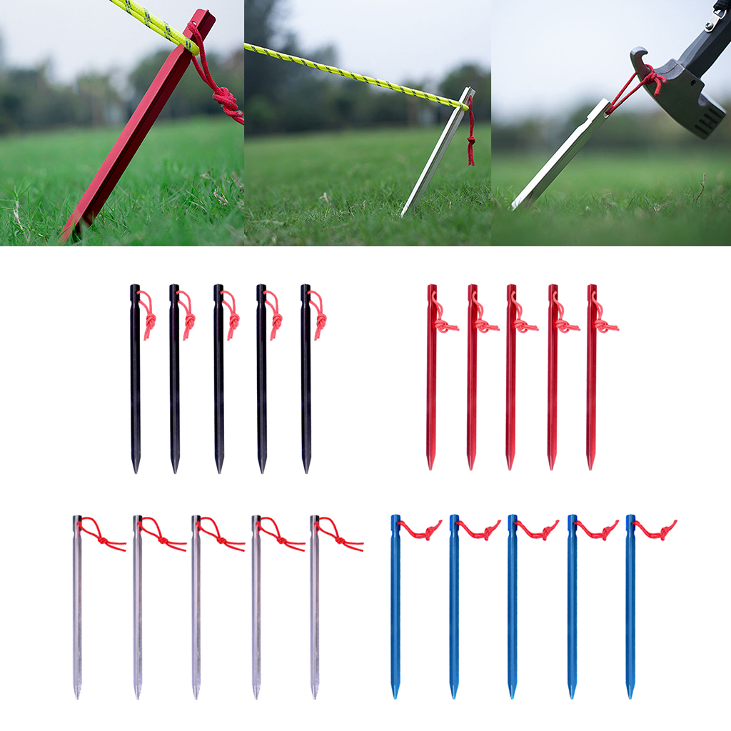 5Pcs/set Heavy Duty Tent Pegs Camping Aluminum Alloy Ground Nail With Rope 5Pcs/set Heavy Duty Tent Pegs Camping Aluminum Alloy Ground Nail With Rope