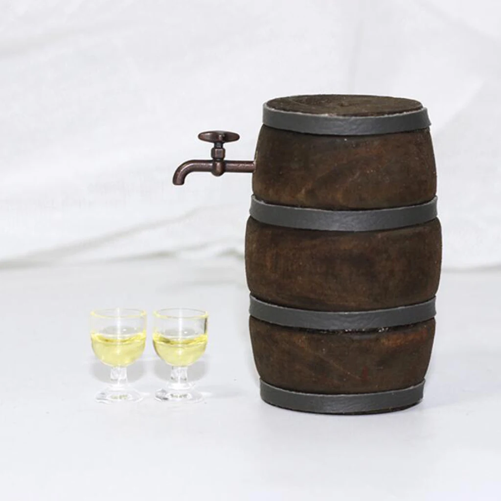 1/12 Scale Dollhouse Kitchen Bar Decoration Accessories Miniature Wooden Wine Barrel Mini Beer Cask Toy