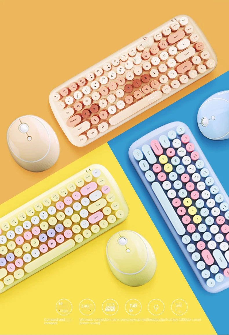 Bezprzewodowy zestaw Mini 2.4G klawiatury i myszy z punktowymi, okrągłymi klawiszami - dla komputerów stacjonarnych i laptopów (mieszane kolory, dla dziewczyn) - Wianko - 2