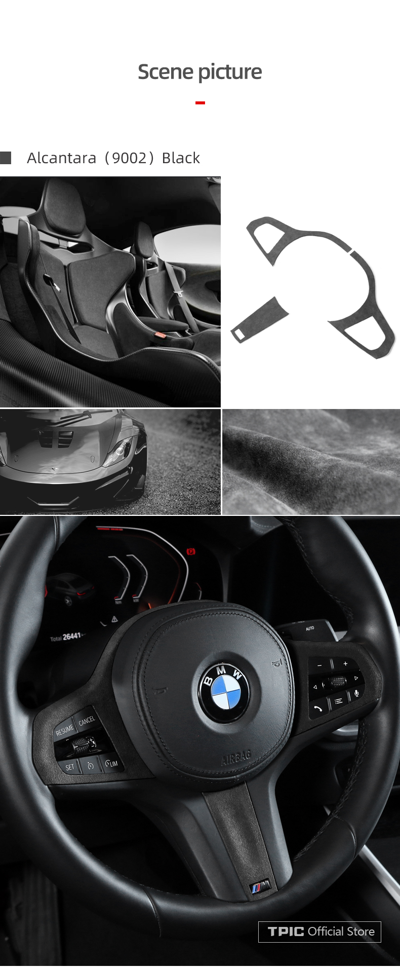 Noir Tpic Alcantara Pour Bmw G Volant Garniture De D Coration