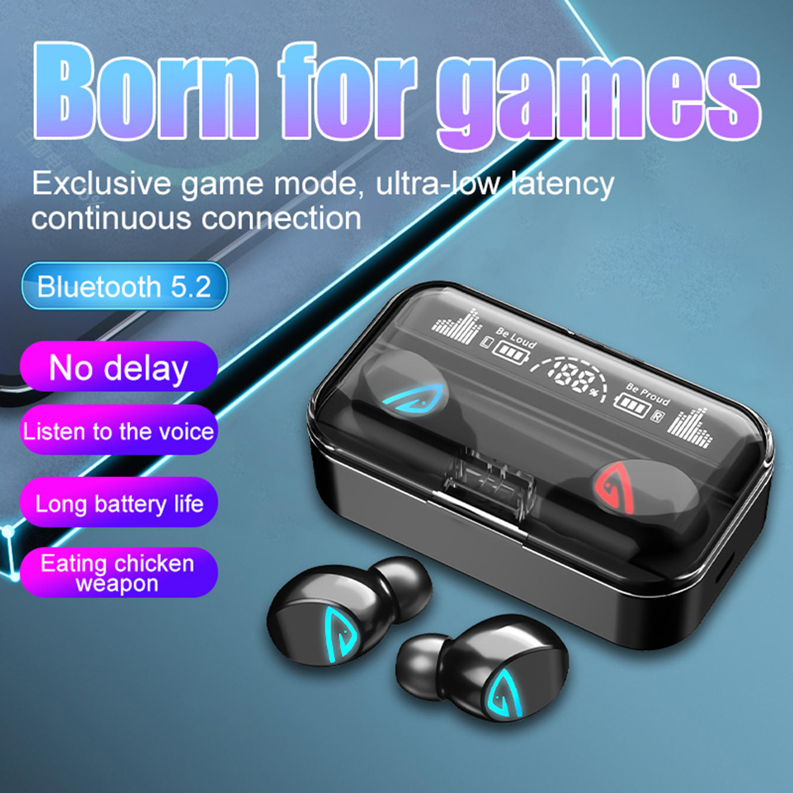 Bluetooth 5.2 Earbuds NFC Noise Cancellation Stereo Waterproof Voice Control HiFi Sound with Mic In-Ear Headphones Sports Gaming Bluetooth 5.2 Earbuds NFC Noise Cancellation Stereo Waterproof Voice Control HiFi Sound with Mic In-Ear Headphones Sports Gaming