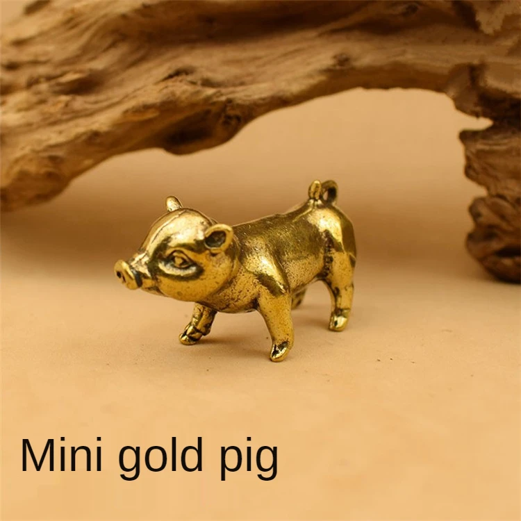 Mosiądzowa figurka ręcznie wykonana w stylu retro - świnia miniatura ozdoba biurkowa zwierzę metal kolor miedź rzemiosło dekoracyjne akcesoria - Wianko - 1