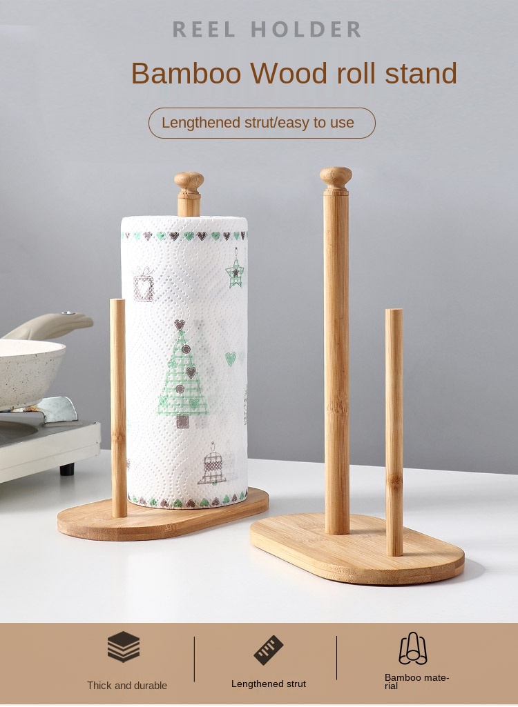 Generic Kitchen Paper Towel Rack Beech Wood Roll Paper Holder Kitchen