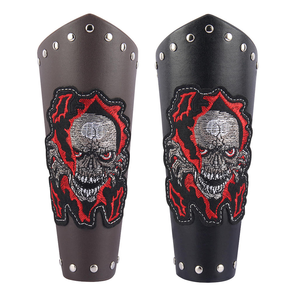 Adults Steampunk Embroidered Winged Skull Bandage Leather Wide Bracer Gauntlet Biker Cosplay Bracelet Adults Steampunk Embroidered Winged Skull Bandage Leather Wide Bracer Gauntlet Biker Cosplay Bracelet