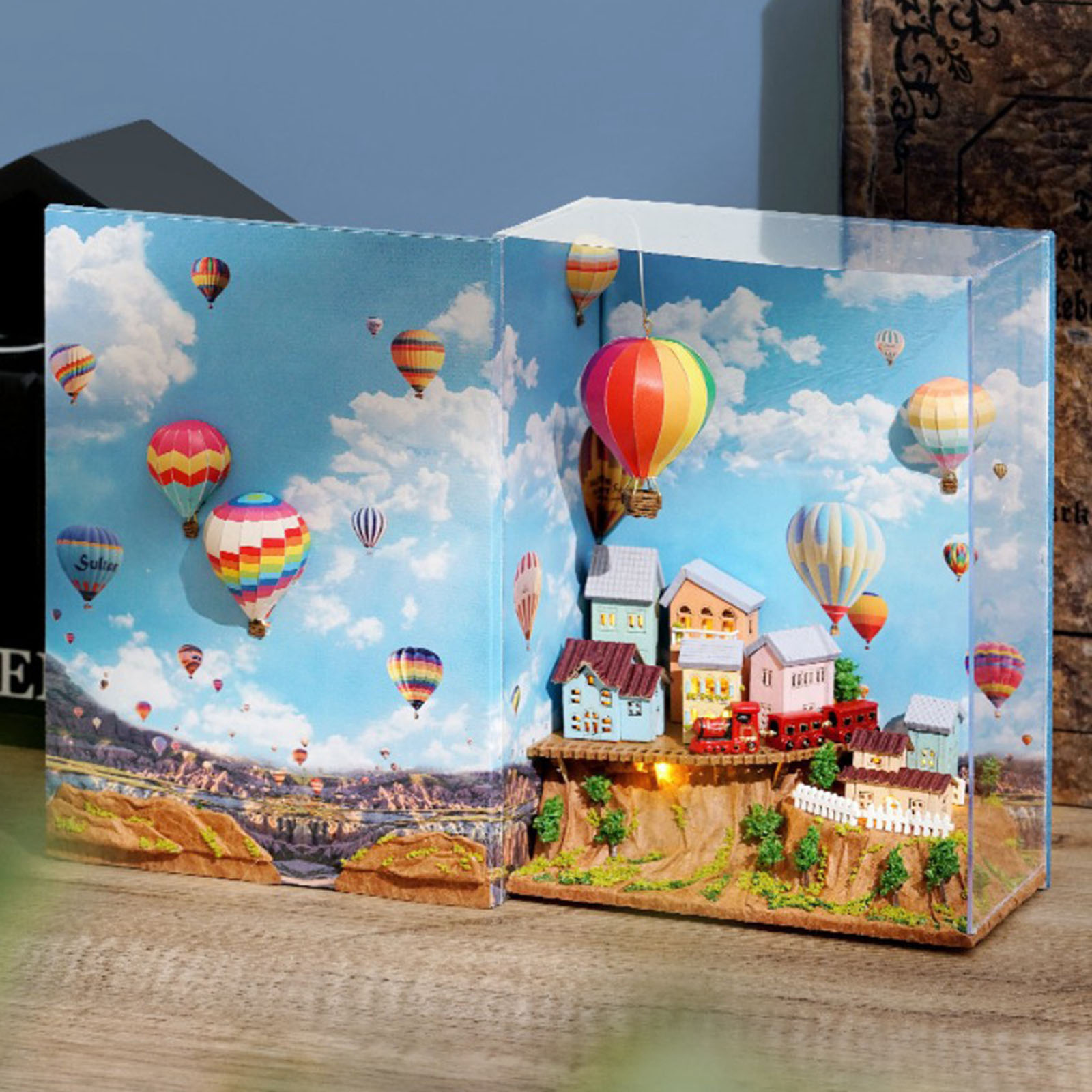 3D Wood Miniature House Assembly Kit City on Books Mini Dollhouse with Furniture with Dustproof Cover 3D Wood Miniature House Assembly Kit City on Books Mini Dollhouse with Furniture with Dustproof Cover