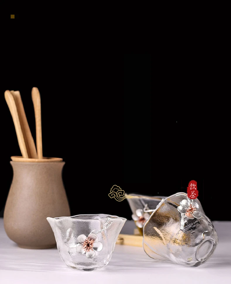 Vintage kieliszki do wina w chińskim stylu - Plum Relief - przezroczyste kubki do herbaty i kawy Kung Fu - Wianko - 1