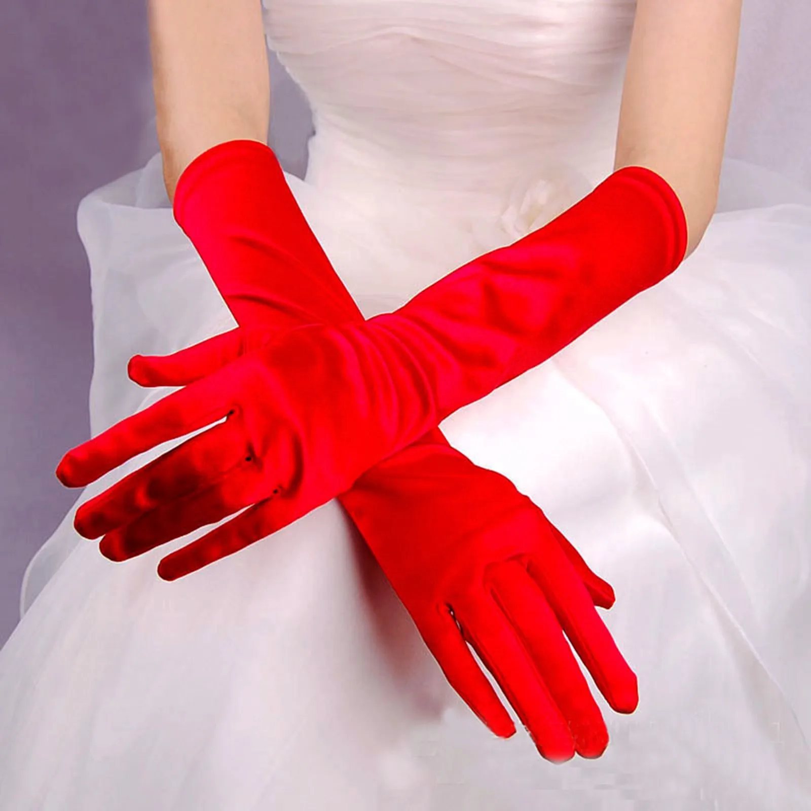 Tanie Klasyczne wielokolorowe damskie czerwone szare rozciągliwe satynowe rękawiczki eleganckie modne sklep