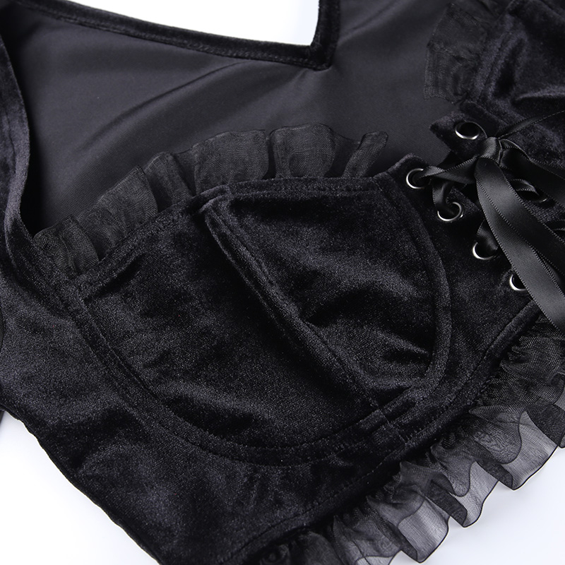 E-girl Gothic Crop Top Ruffles Mesh Flare Long Sleeve Low Cut Square Collar Slim Fit Black T-shirt Chiffon Blouse Women Tees E-girl Gothic Crop Top Ruffles Mesh Flare Long Sleeve Low Cut Square Collar Slim Fit Black T-shirt Chiffon Blouse Women Tees
