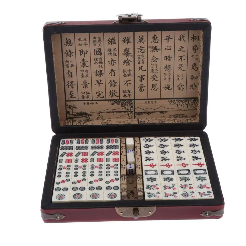 Mini Chinese Mahjong (Mah Jong, Mahjongg, Mah-Jongg, Mah Jongg, Majiang) with Numbered Tiles - Accessories and Wooden Case