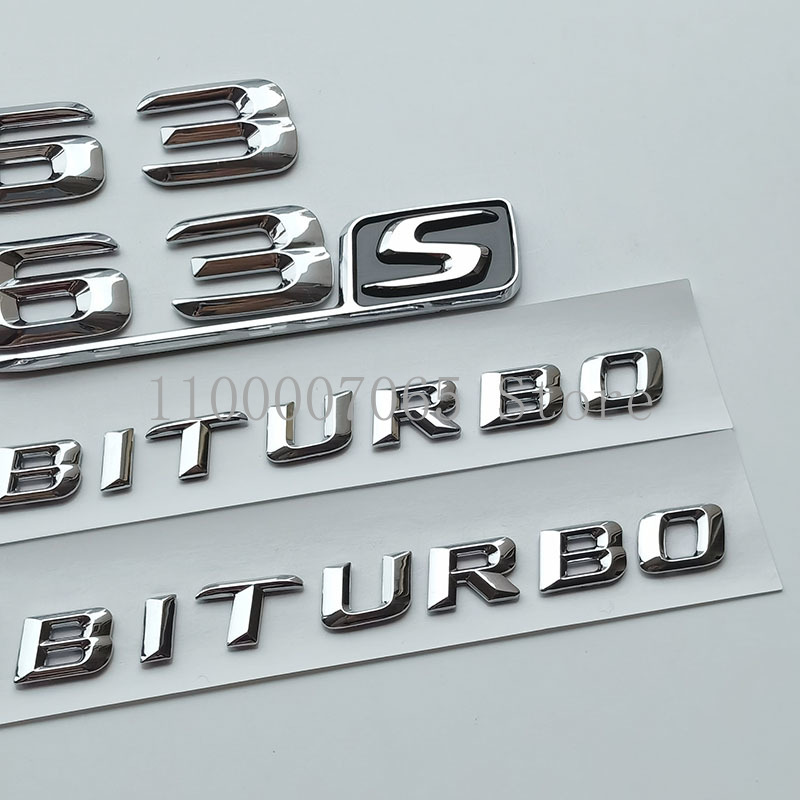 Generic Chrome Sharp 3D Letters C63 C63S V8 Biturbo Emblem For Mercedes