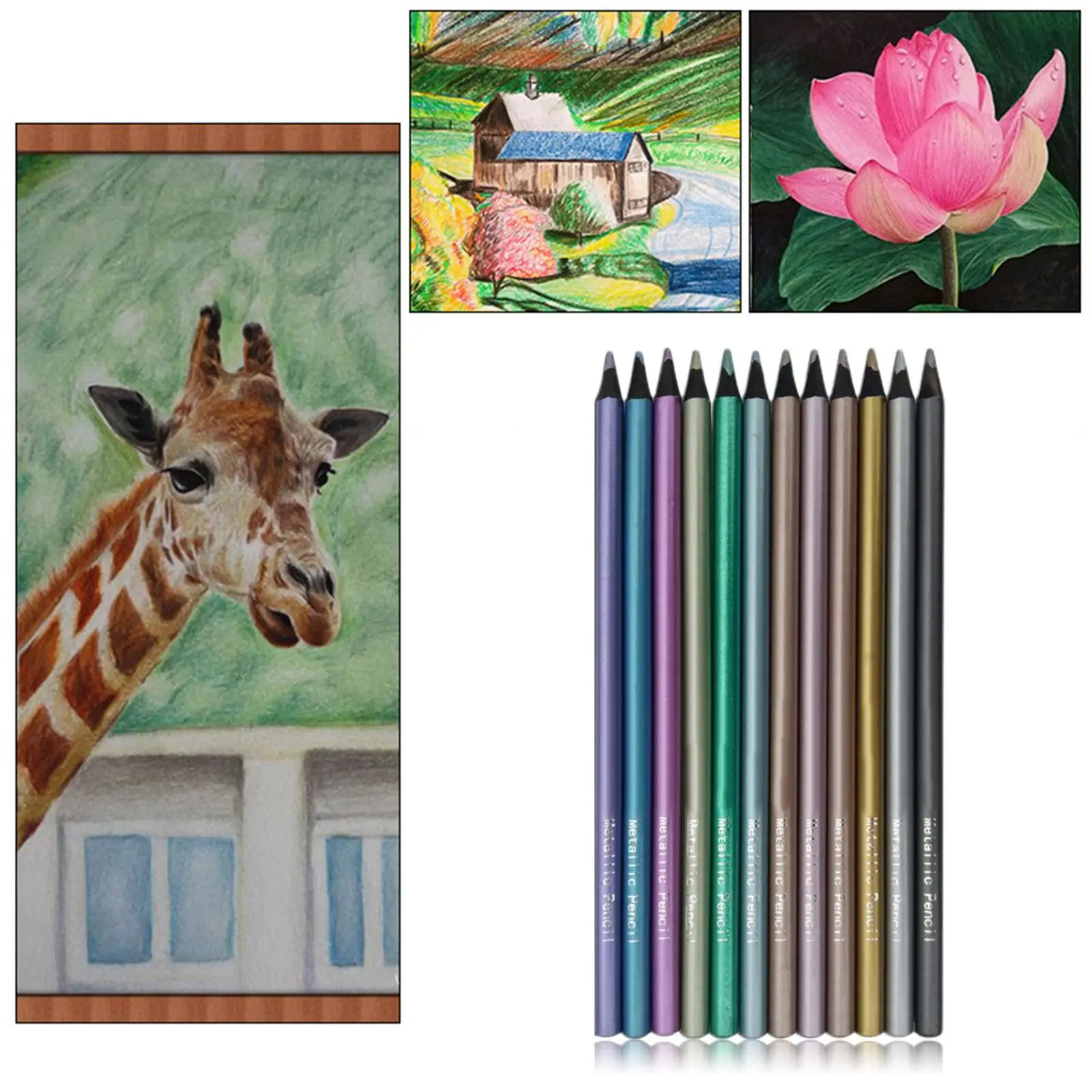 12Pcs Drawing Metallic Pencil Set Professional Art Sketching Pencils Graphite Colored Pencils Painting Adults Kids Beginner