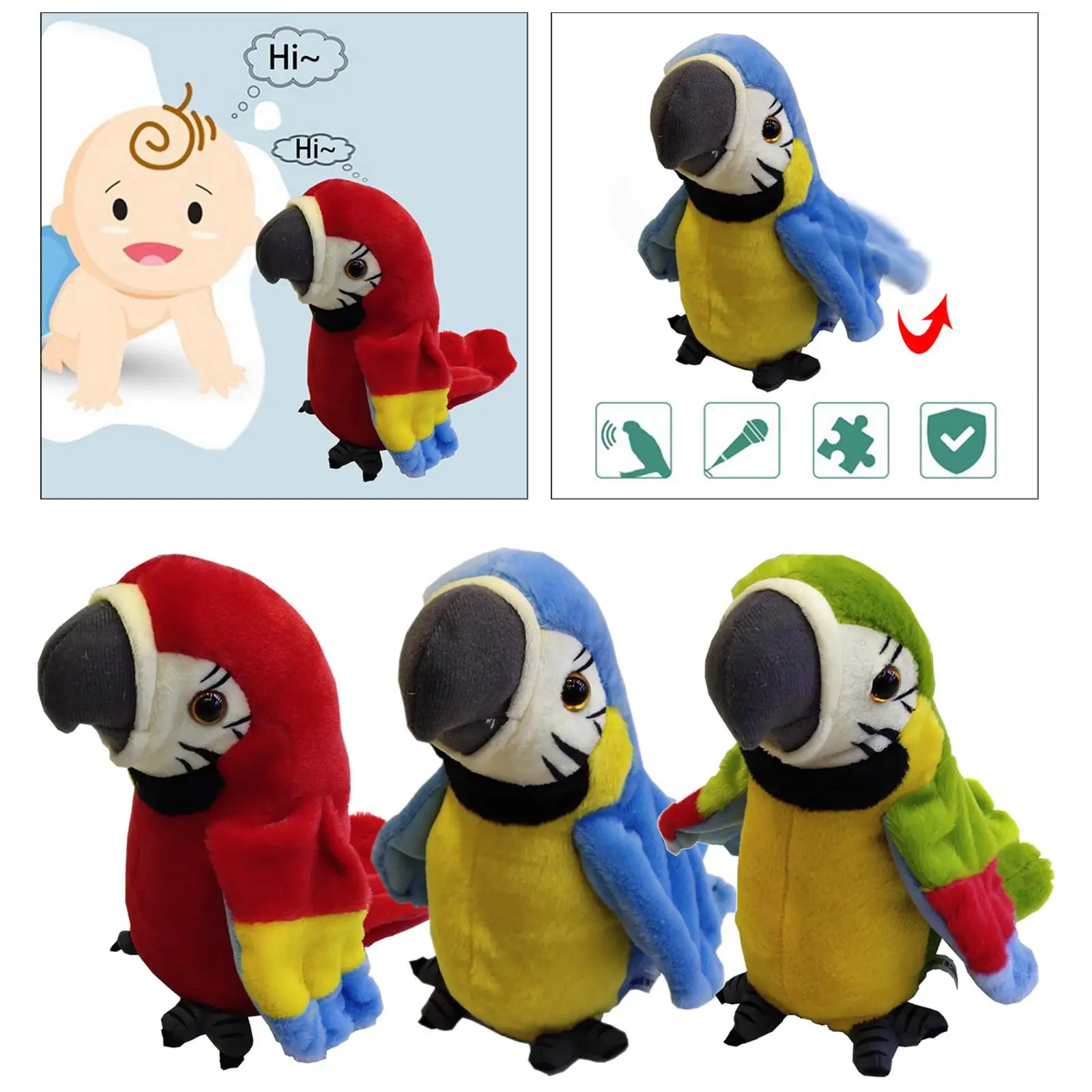 Talking Parrot Sensory Toy Stuffed Repeats What YOU Say for Age 2 3 4 5 Kids
