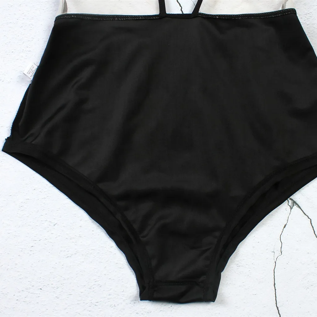 Jednoczęściowy strój kąpielowy czarny z przepuszczalną siatką i koronką, z zabudowanym szyjnym dekoltem dla kobiet - kolekcja 2022 - Wianko - 8