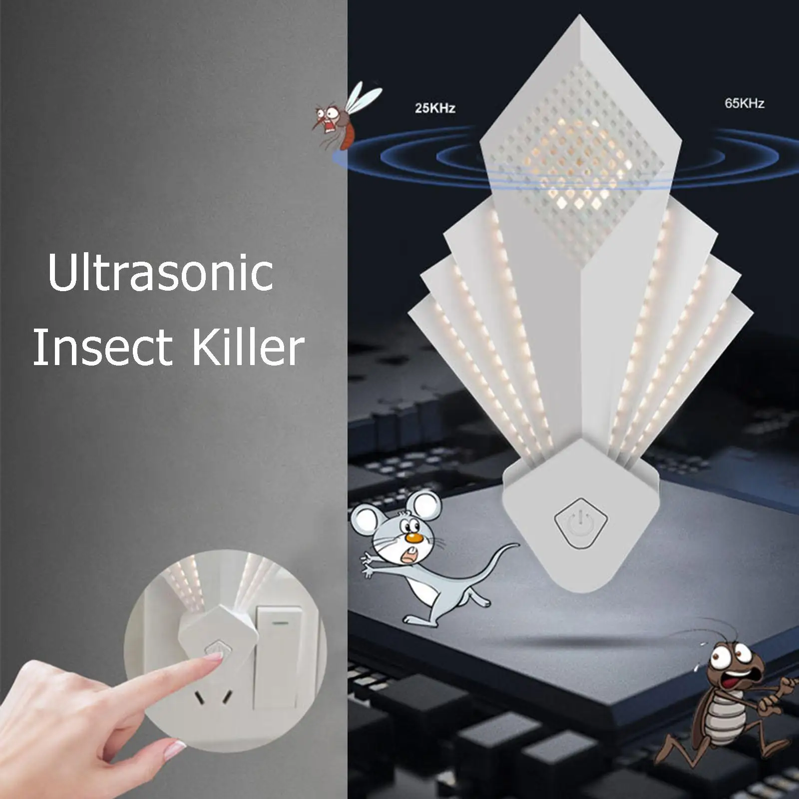 Ultrasonic Pest Repeller Automatic White Energy Saving Portable Physical Mite Removal for Home Bedroom Warehouses Shops Mosquito
