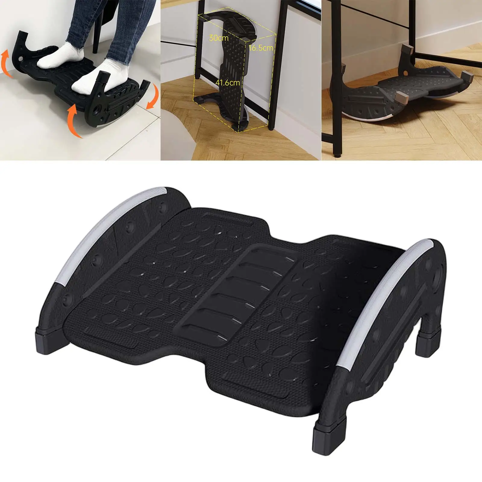 Black Foot Rest for Under Desk Dynamic Static Switching Easy Install Promote Leg Circulation Detachable Non Skid Easy to Operate