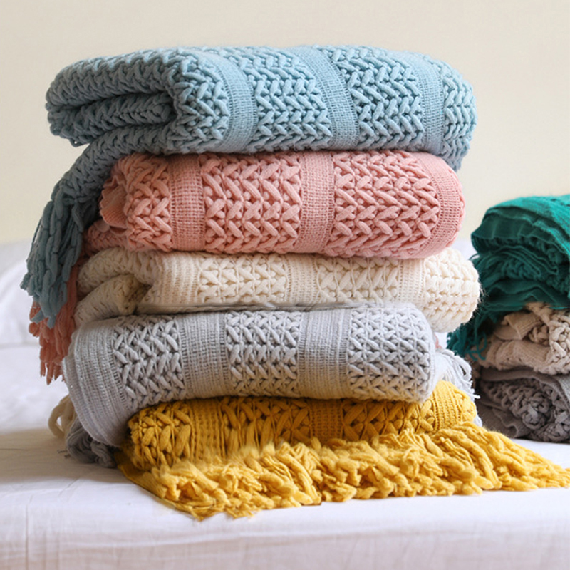 Couverture Plaid Plaid ajourée pour canapé, Plaid tricoté avec glands, nappe, décoration de lit à la maison, livraison directe Couverture Plaid Plaid ajourée pour canapé, Plaid tricoté avec glands, nappe, décoration de lit à la maison, livraison directe