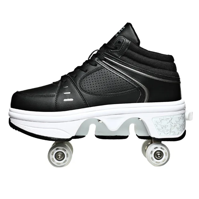 DF06 Walking Shoes Four-wheel Retractable Roller Skates, Size:34(Milky  White Black)