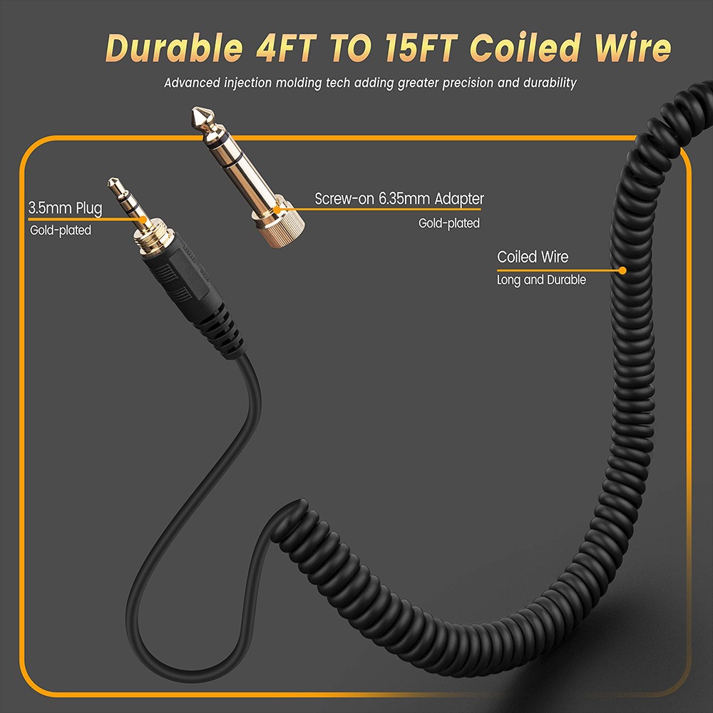6.35mm Spring Coiled Replacement Cable Extension Cord For Shure Aonic 40 50 Bluetooth Wireless Noise Cancelling Headphones 6.35mm Spring Coiled Replacement Cable Extension Cord For Shure Aonic 40 50 Bluetooth Wireless Noise Cancelling Headphones