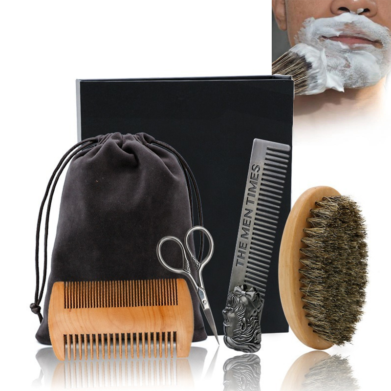 Best of Professional Soft Boar Bristle Wood Beard Comb Hairdresser Shaving Brush Tools Men Mustache Comb Kit Gift Bag Reviews & Tips