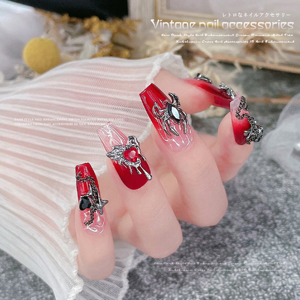 Best of 10Pcs Chrome Dark Style Punk Heart Nail Art Charm 3D Metal Retro Personality Cross Heart Nail Decoration Manicure Accessories Reviews & Tips - Image 6