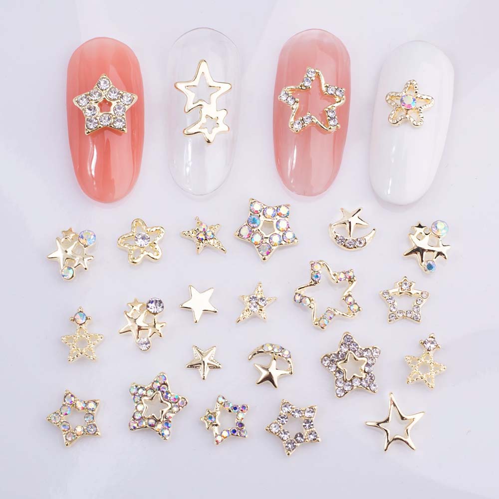 Best of 10Pcs Star Alloy Nail Art Jewelry Charm 3D Five-Pointed-Star Silver Crystals Diamond DIY Nail Art Trinkets Luxury Manicure Decor Reviews & Tips