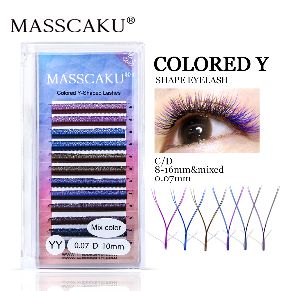 Best of MASSCAKU Rainbow YY Eyelash Extensions Super Natural Soft Silk Eyelashes Color Y Shape Hand Wove Individual Eyelashes Reviews & Tips