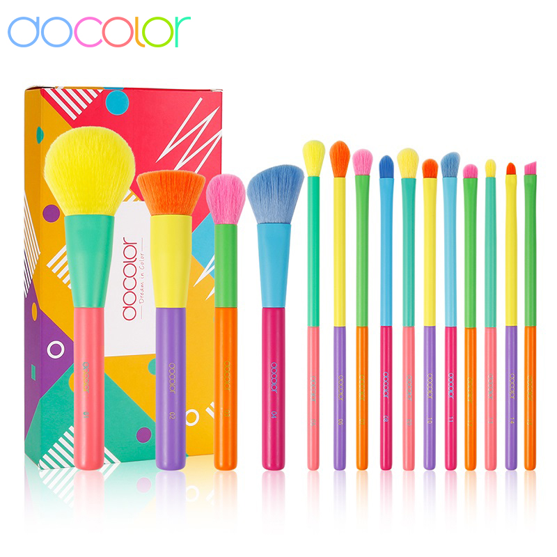 Best of Docolor Colorful Makeup Brushes Set Cosmetic Foundation Powder Blush Eyeshadow Face Kabuki Blending Make Up Brushes Beauty Tool Reviews & Tips