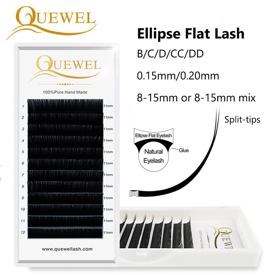 Best of Quewel Flat Lashes Extension For Professionals Ellipse Flat Lash Split Tip Profession Soft Silk Quewel Flat Eyelash C / D Curl Reviews & Tips