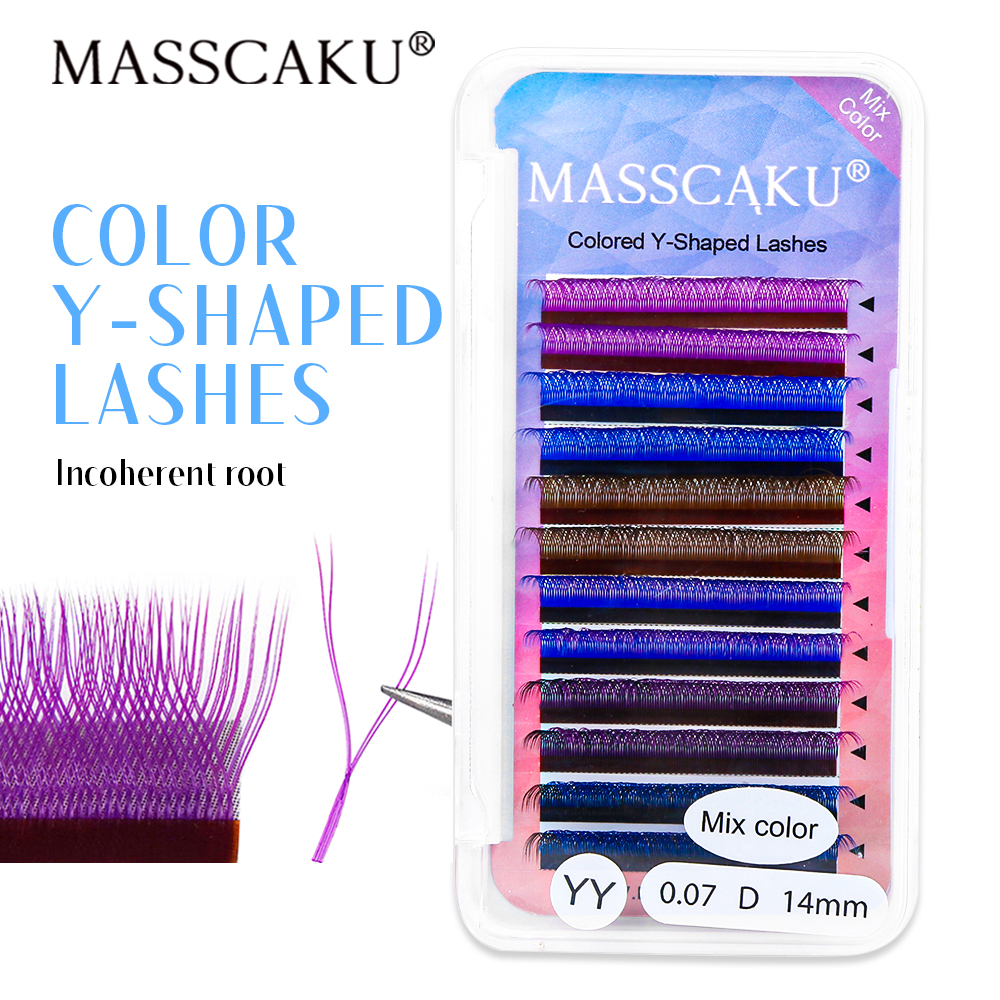 Best of MASSCAKU 12Lines YY Shape New Colored Volume Lashes Mink Fluffy Y Design Eyelash Extensions Comfortable Individual Eyelashes Reviews & Tips