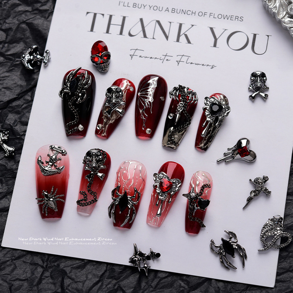 Best of 10Pcs Chrome Dark Style Punk Heart Nail Art Charm 3D Metal Retro Personality Cross Heart Nail Decoration Manicure Accessories Reviews & Tips - Image 3