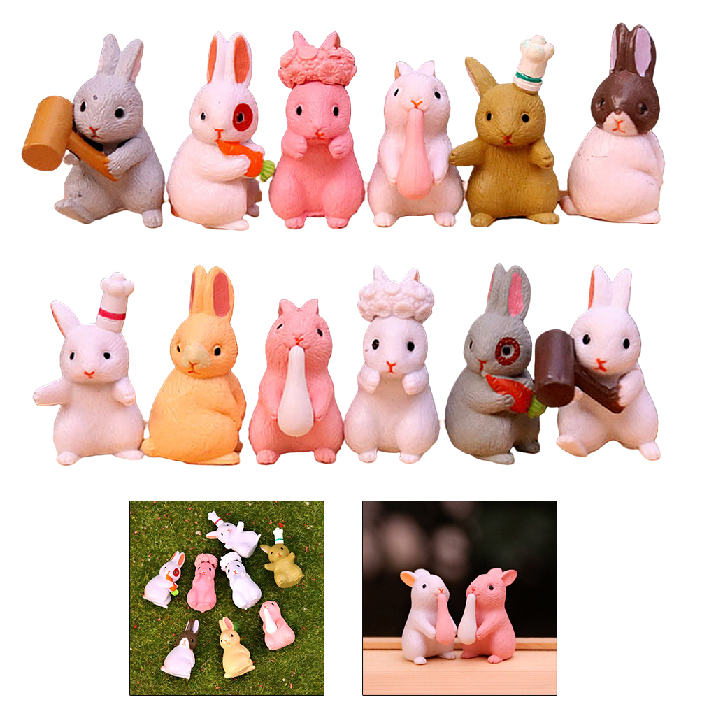 12pcs Miniature Rabbit Figurines Mini Animals Miniature Figurines Fairy Garden Animals Rabbit Micro Landscape Decor Craft