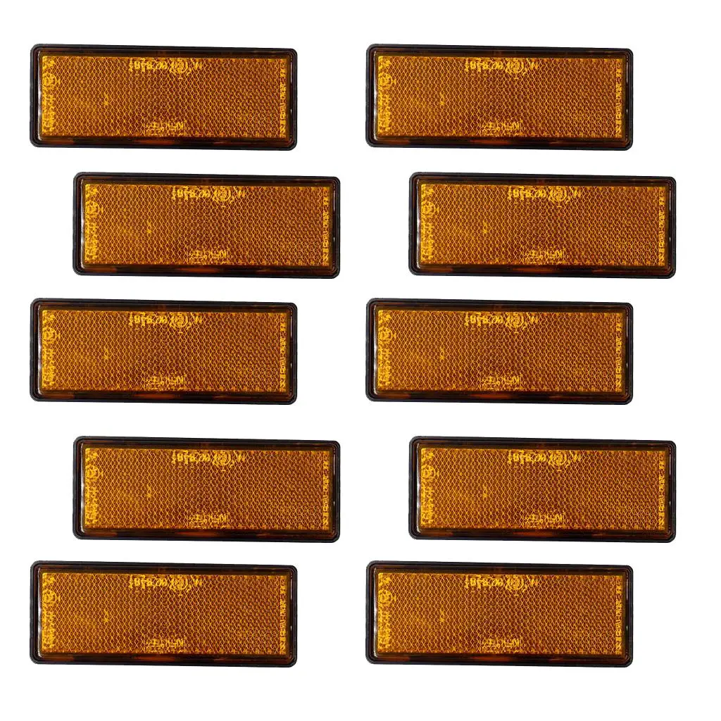 Pack of 10 Plastic Rectangular Adhesive Reflectors Universal for Motorcycles Car Truck - Orange