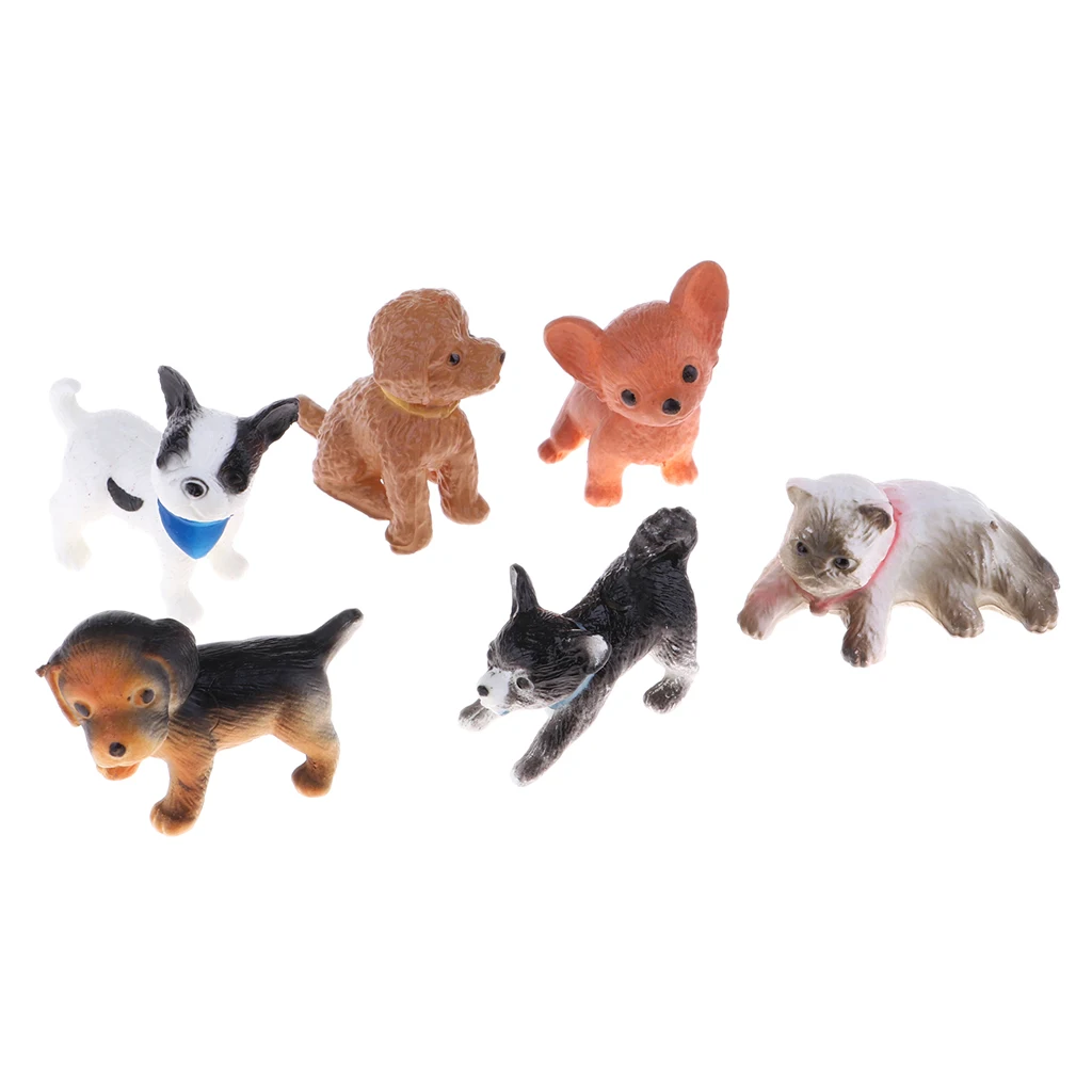 6pcs Cute Puppy Dog Model Animal Figures for 1/12 Dollhouse Miniature Decor