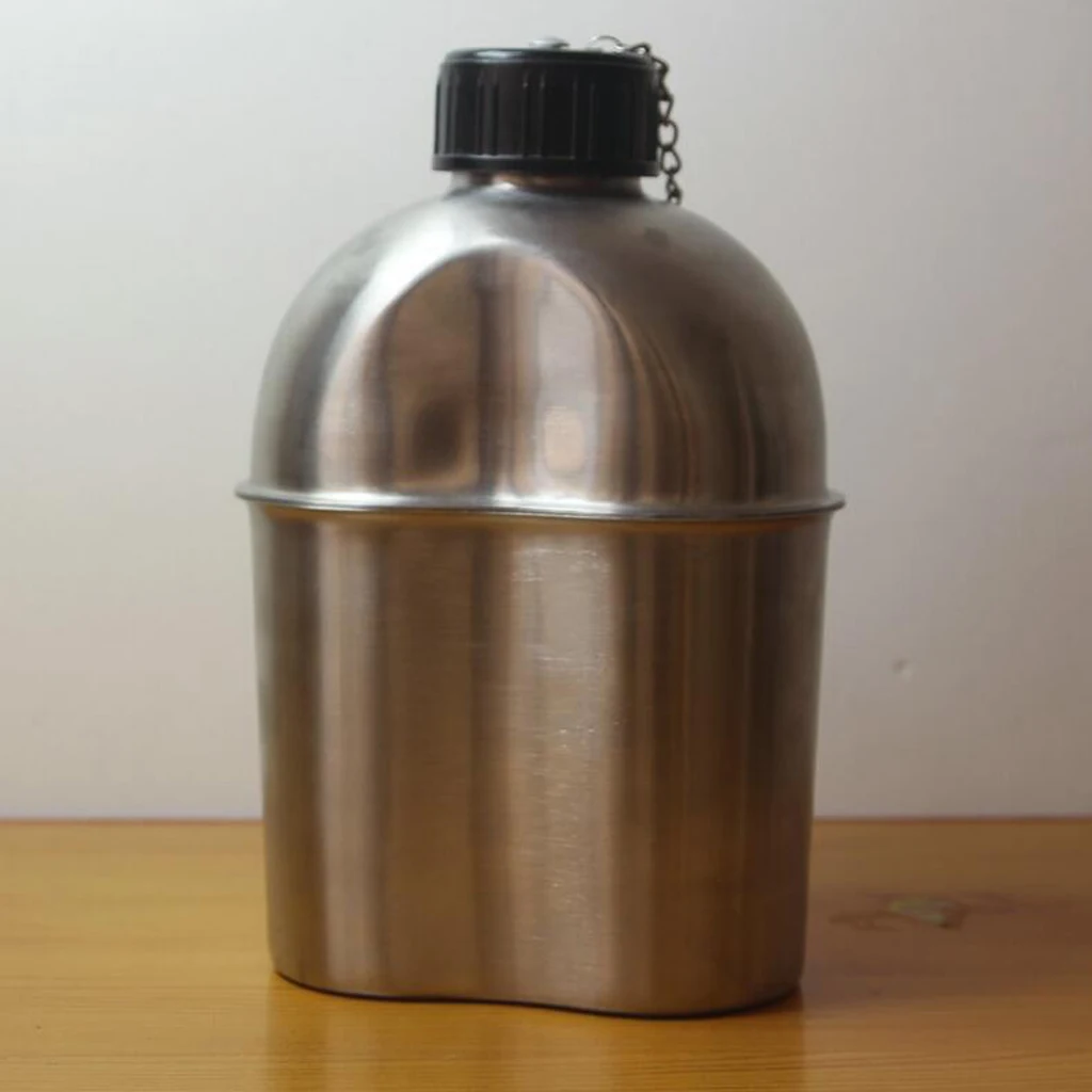 1L Stainless Steel Canteen with 0.6L Water Cup Pot for Camping Hiking Backpacking Travel and other Outdoor Sports