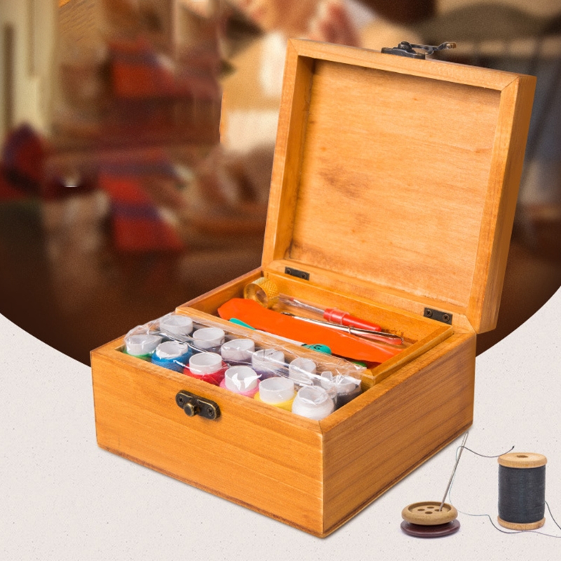 Wooden Vintage Sewing Tools Box Set Home Outdoor Portable Workbox