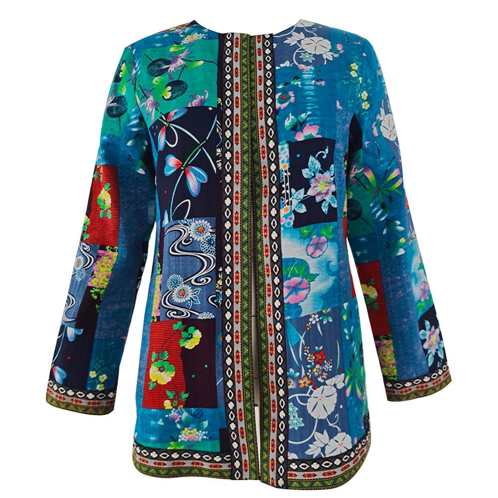 jaqueta feminina moda outono inverno estampa floral étnica manga comprida jaqueta solta casaco cardigã solto roupa externa chique