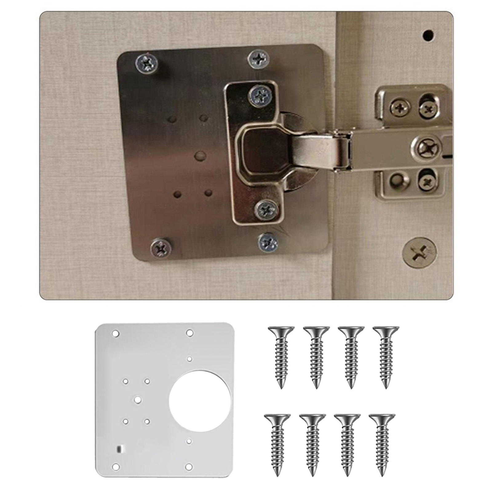 Hinge Repair Plates Cupboard Door Furniture Cabinet Mounted Screws Tool Set