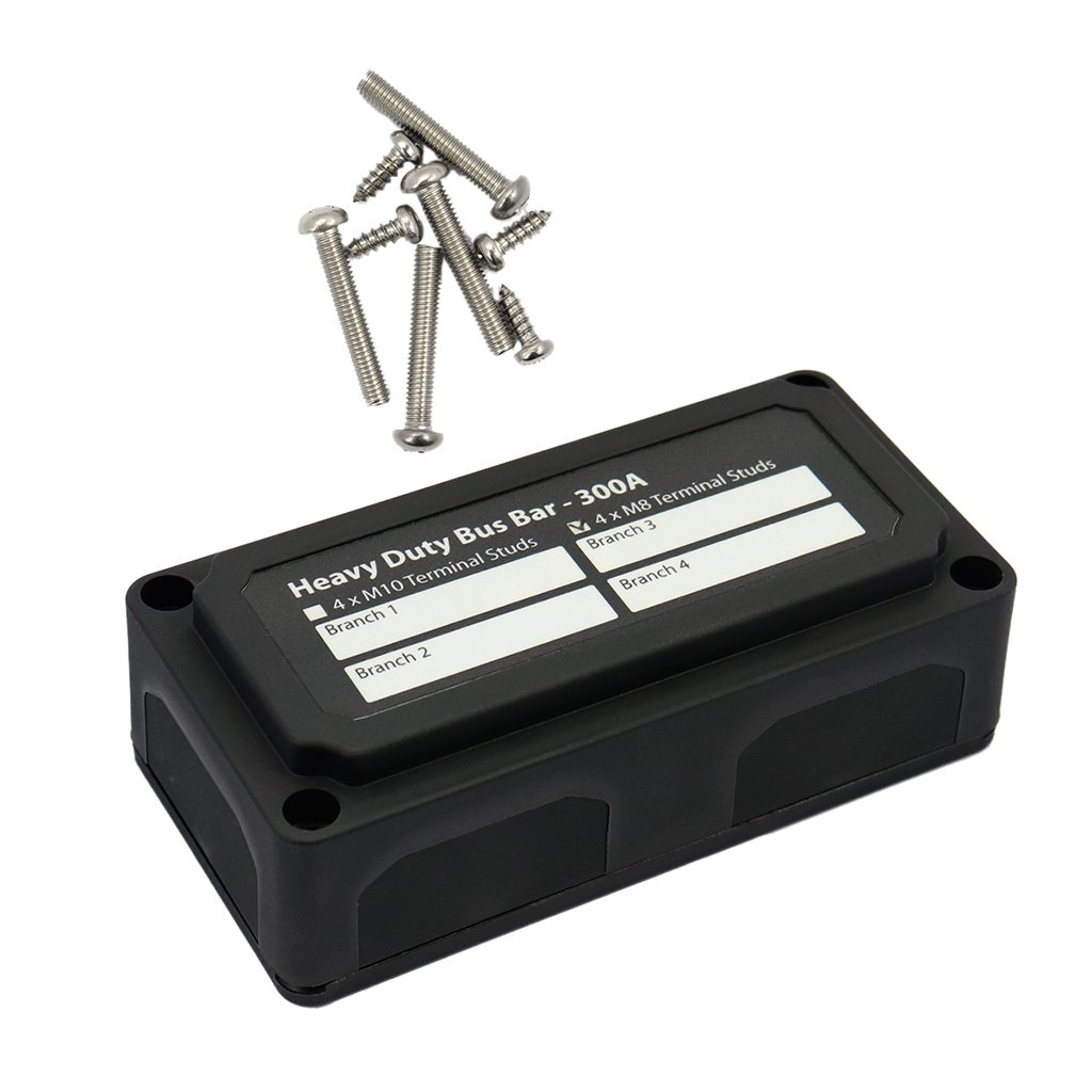 Heavy Duty Bus Bar / Distribution Box & Screw On Cover - 300A - 4xM8 Studs