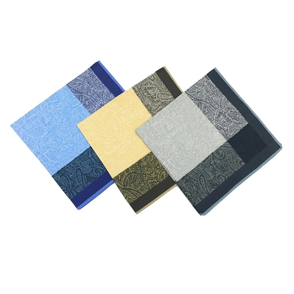 3x Luxury Jacquard Handkerchiefs   Cotton  Square Hankies 43x43cm