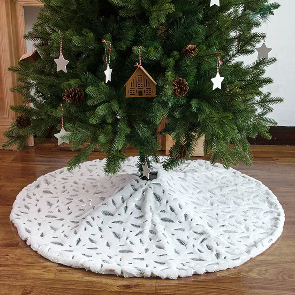 Cloth Feathers Christmas Tree Skirt Soft Snowy White Rustic Tree Mat Holiday Home Party Decoration