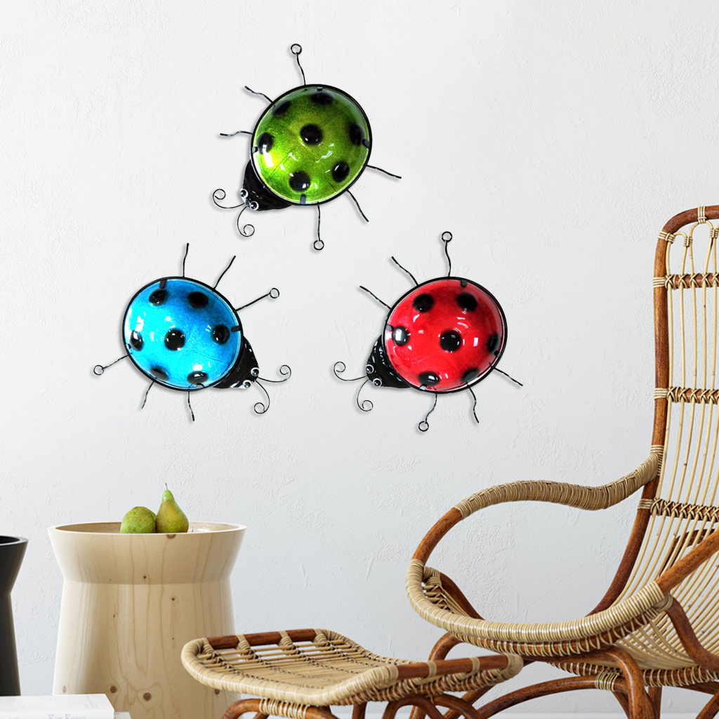 3x Metal Wall Art Decor Patio Sculpture Fences Trees Ladybird Decoration