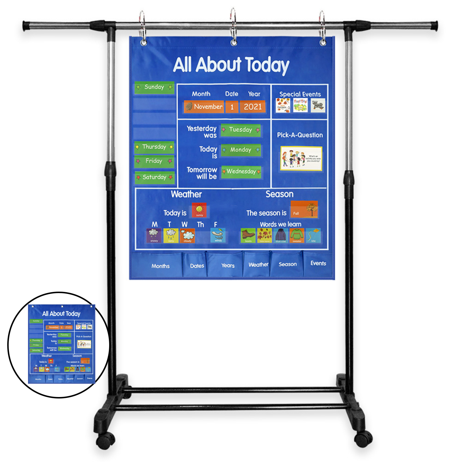 Calendar Hanging Bag Educational Toy Weather Date Season Teaching Tool for Children