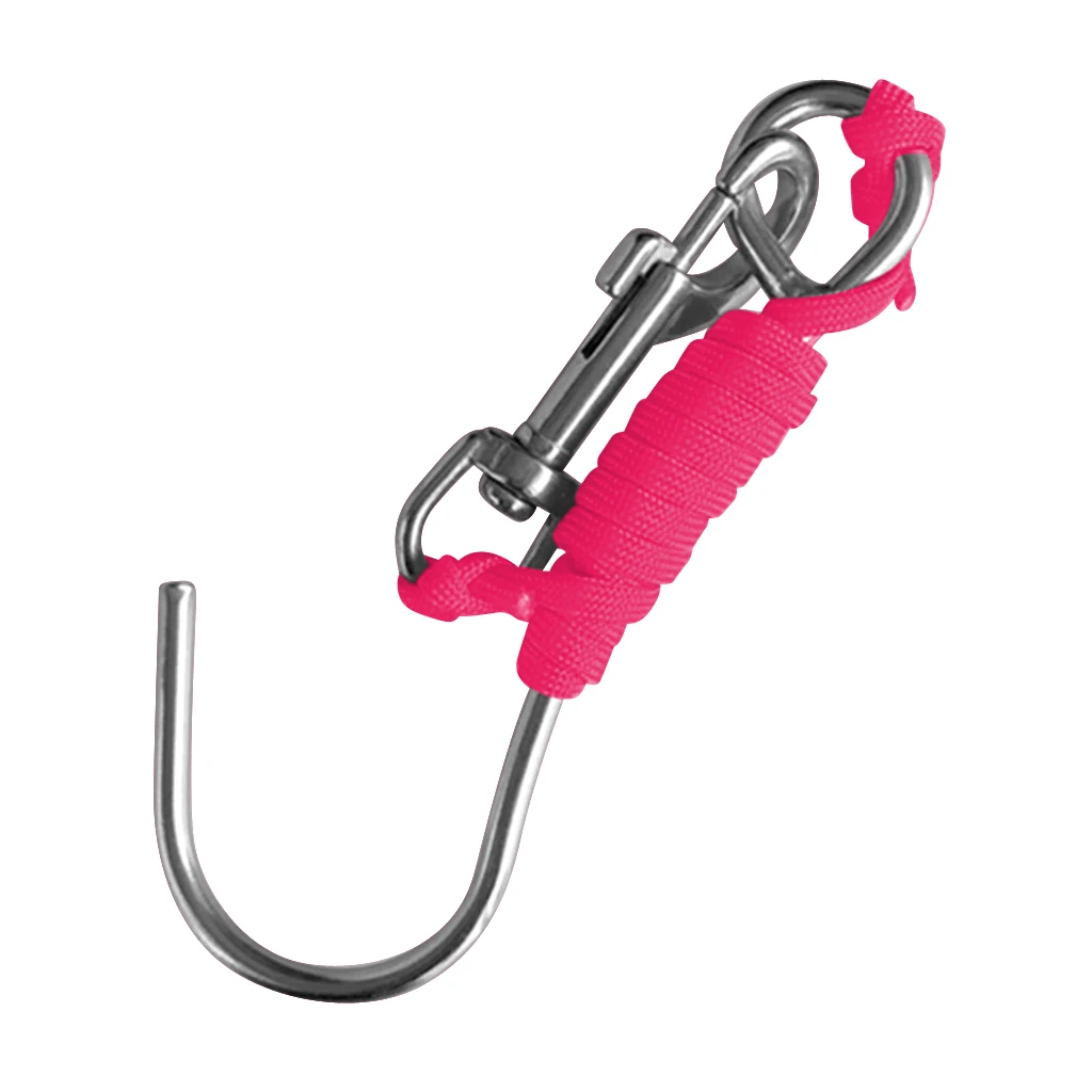 Scuba Diving Reef Drift Hook Stainless Steel Single Hook with Line and Clip for Current Dive Underwater Photography