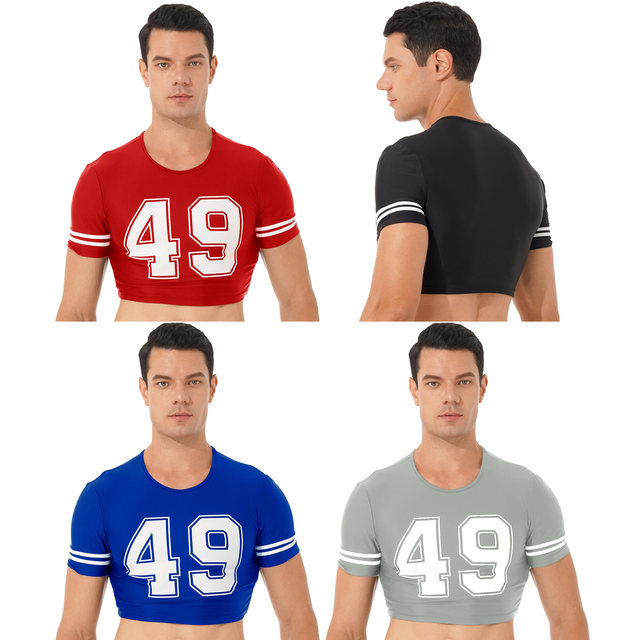 Men Number Printed Crop Top O-Neck Short Sleeve T-shirt Football