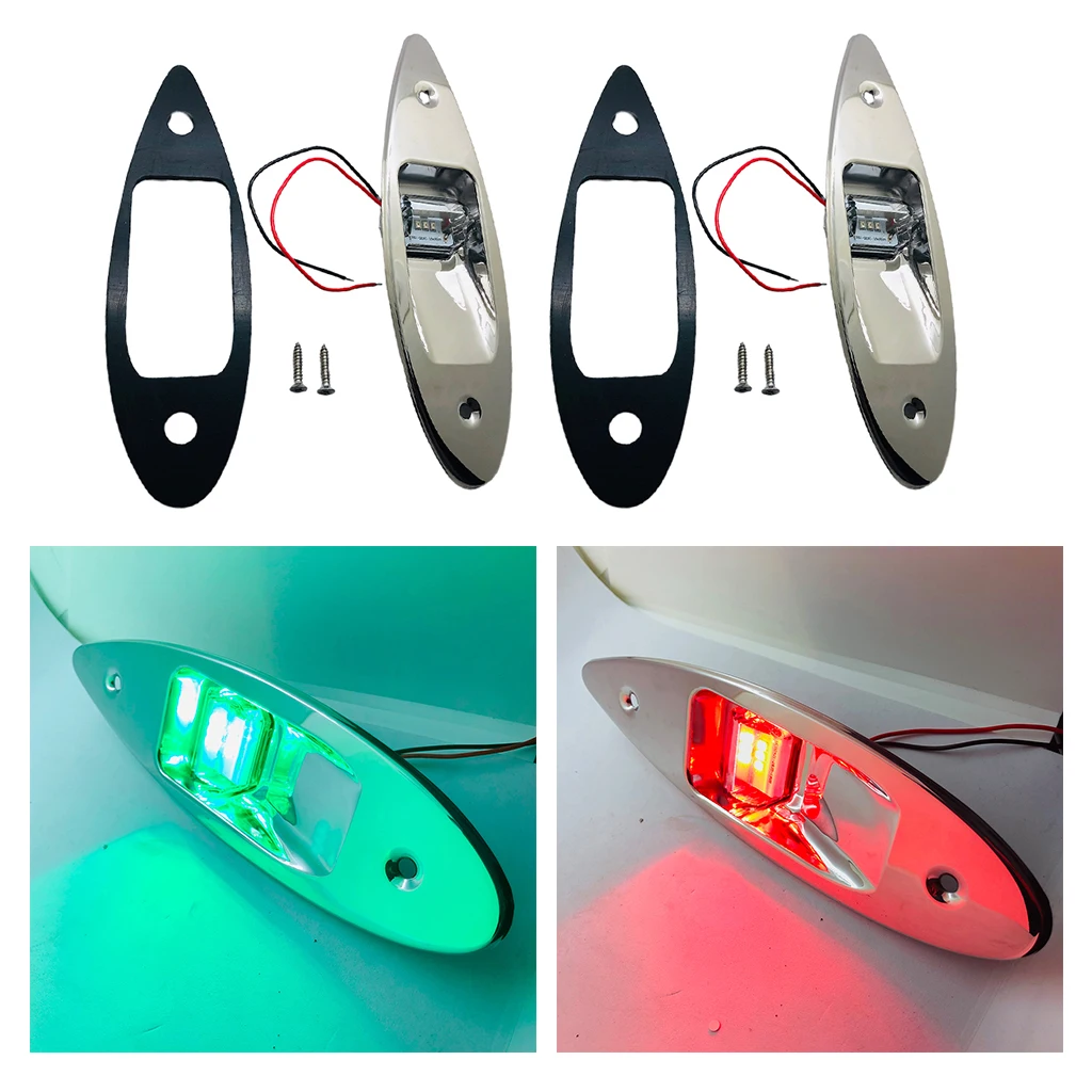 2 Pieces Marine Boat RV Side Navigation Tear Light Red Green LED Flush Mount