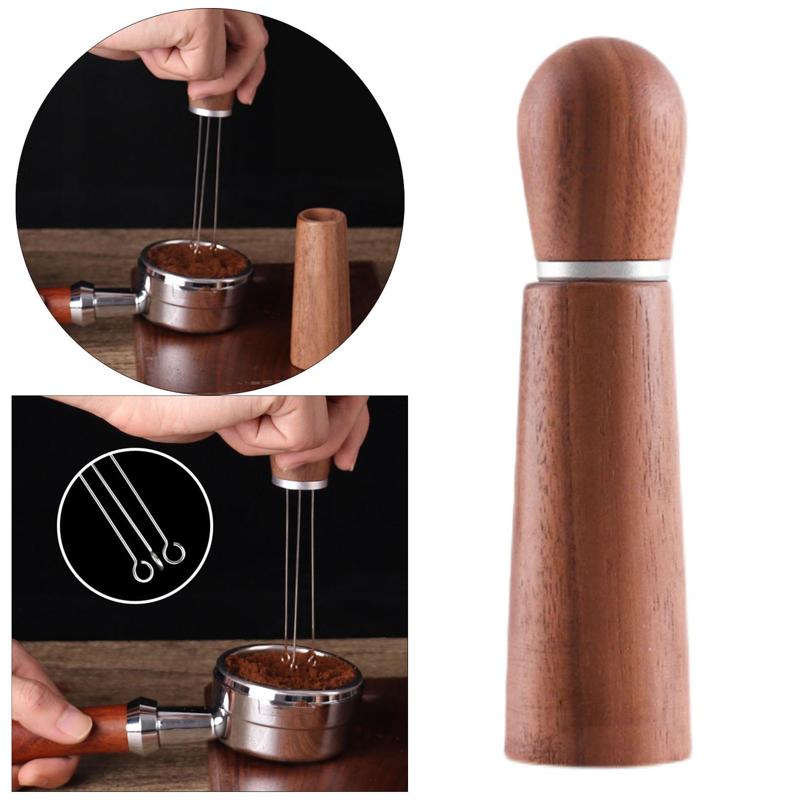 304 Stainless Steel Coffee Distributor Needle Coffee Stirrer Wood Handle Espresso Dispensing Hand Tamper Barista Kitchen